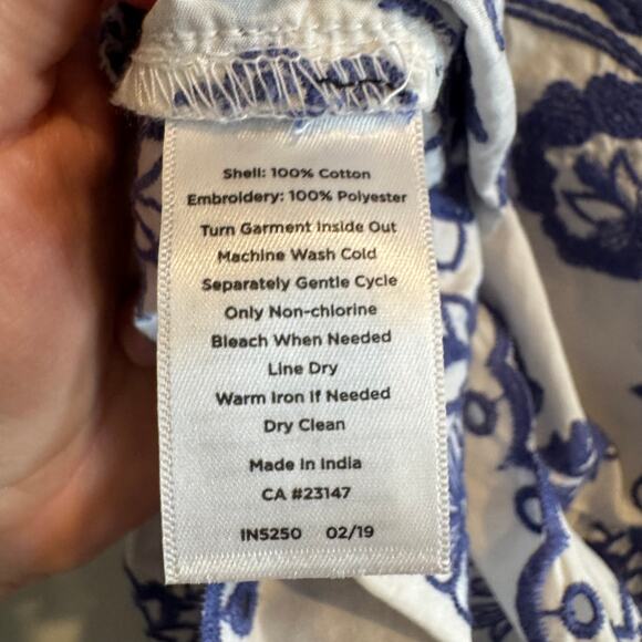 New Talbots Peplum Top Blue Embroidered Floral Scalloped Hem Short Sleeve Sz 14 - Picture 5 of 6